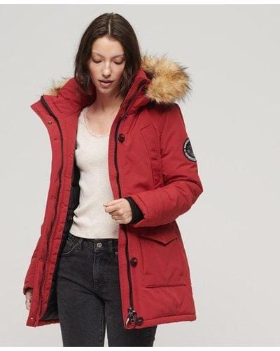 Superdry Everest Faux Fur Hooded Parka Coat - Red