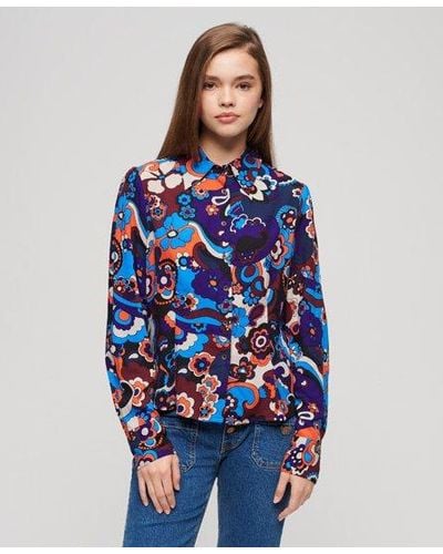 Superdry Printed Fitted 70s Shirt - Blue
