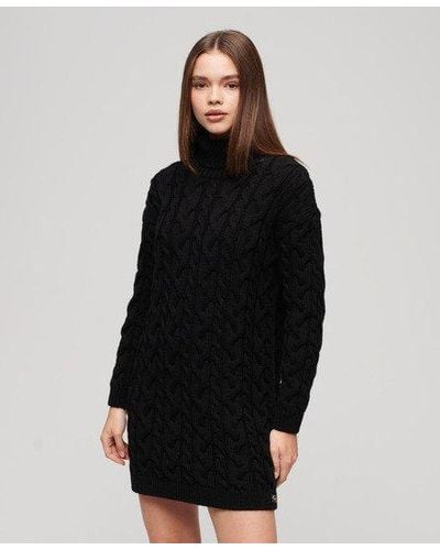 Superdry Roll Neck Cable Knit Dress - Black