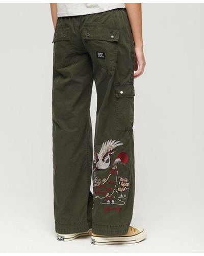 Superdry Low Rise Embroidered Cargo Trousers - Green