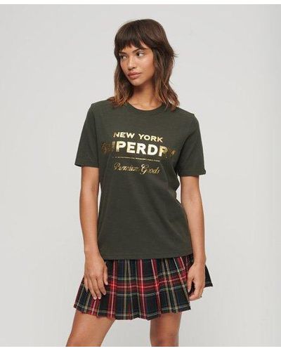 Superdry Dames t-shirt à logo métallisé luxe - Vert