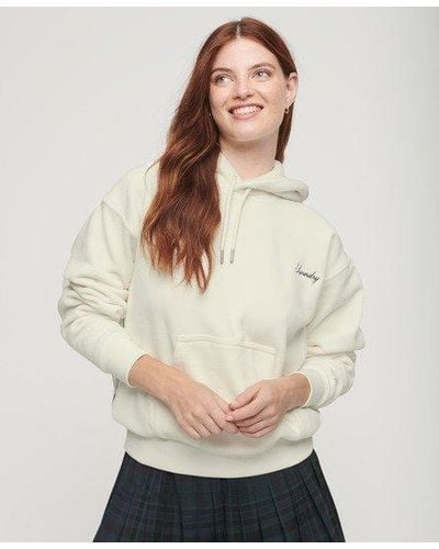 Superdry Drop Needle Velour Boxy Hoodie - Natural