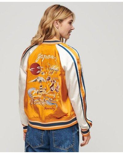 Superdry Ladies Fully Lined Embroidered Suikajan Bomber Jacket - Orange