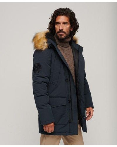 Superdry Everest Faux Fur Hooded Parka Coat - Blue