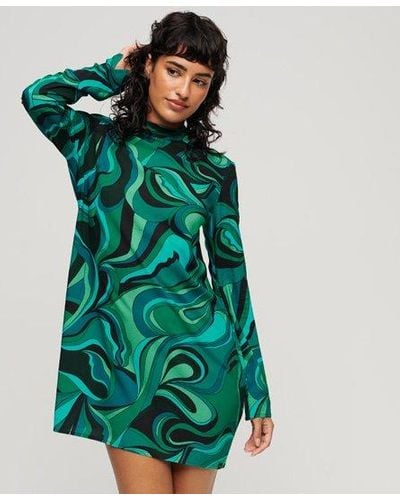 Superdry Mini-jurk Met Print En Lange Mouwen - Groen