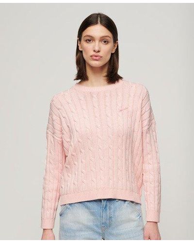 Superdry Vintage Dropped Shoulder Cable Knit Sweater - Pink