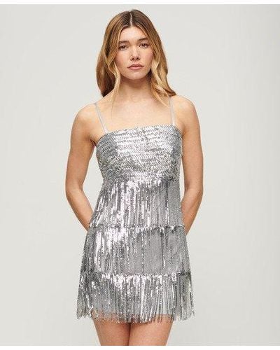 Superdry Fringe Cami Mini Dress - Grey