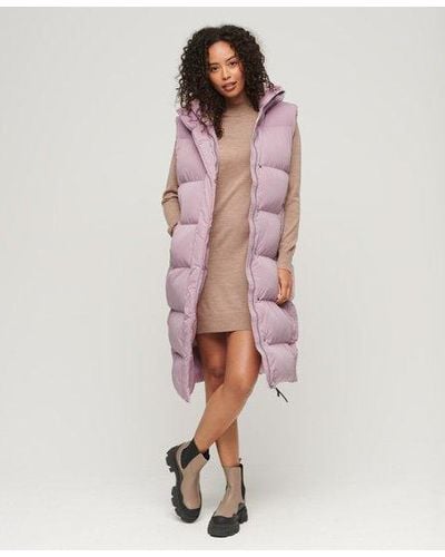 Superdry Doudoune longue sans manches à capuche - Rose