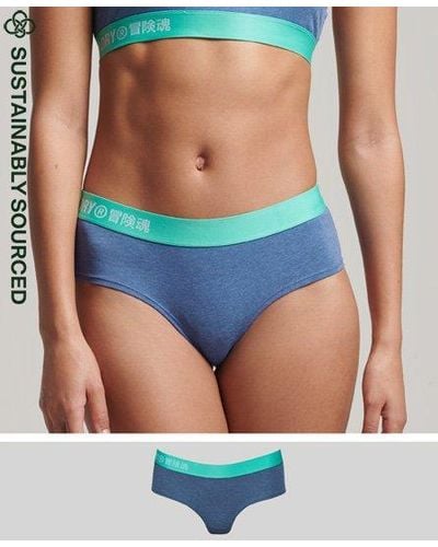 Superdry Bas de bikini taille basse en coton bio offset logo - Bleu
