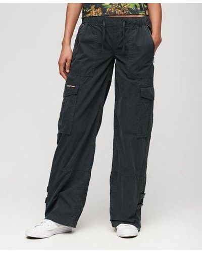 Superdry Low Rise Wide Leg Cargo Trousers - Blue