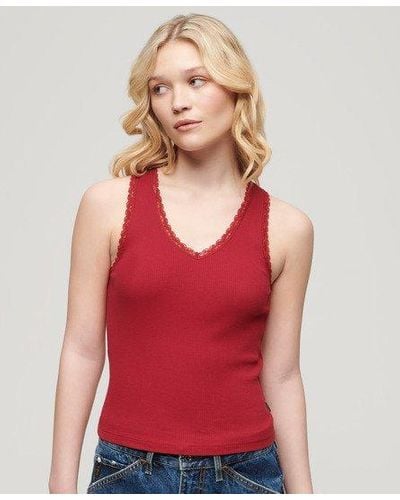 Superdry Athletic Essentials Lace Trim Vest Top - Red