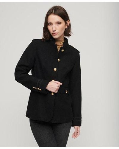 Superdry Short Military Wool Coat - Black