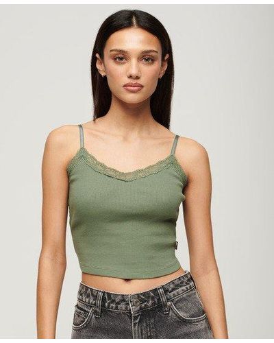 Superdry Essential Lace Trim Cropped Cami Top - Green