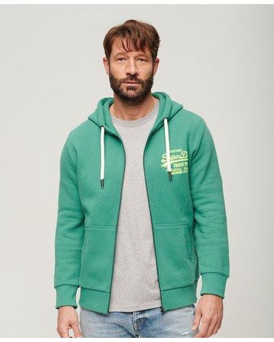 Superdry Neon Vintage Logo Zip Hoodie - Green