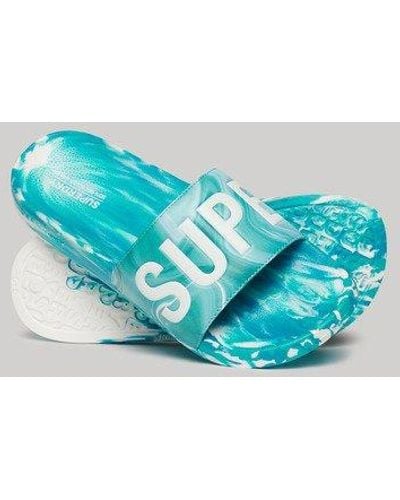 Superdry Marble Vegan Pool Sliders - Blue