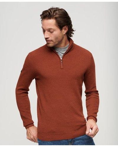 Superdry Merino Half Zip Sweater - Red