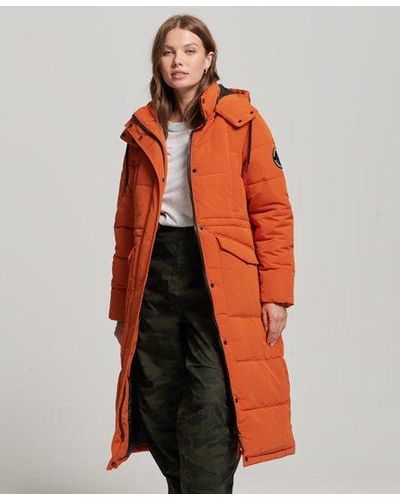 Superdry Everest Longline Puffer Coat - Orange