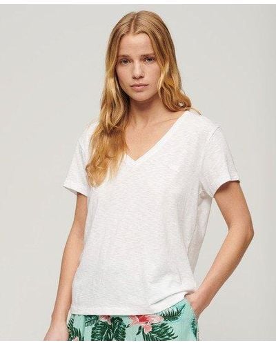Superdry Slub Embroidered V-neck T-shirt - White