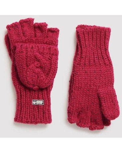 Superdry Gracie Cable Gloves Pink - Red