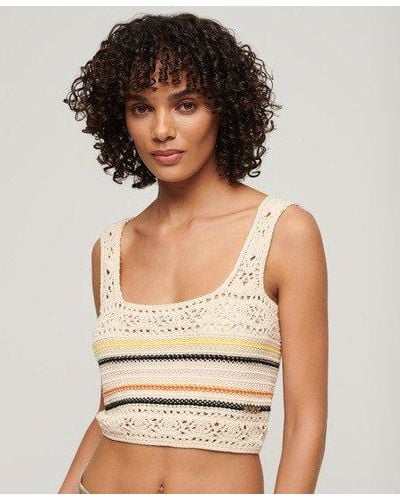 Superdry Lace-up Crochet Cropped Vest Top - Natural