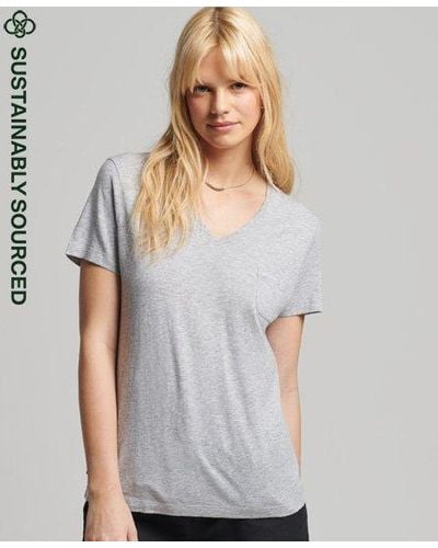 Superdry T-shirt en coton bio à col V et poche poitrine - Multicolore