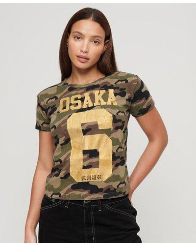 Superdry Dames camouflage t-shirt osaka 6 camo 90's - Marron