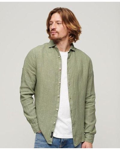 Superdry Casual Linen Long Sleeve Shirt - Green