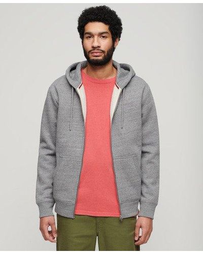 Superdry Classic Logo Embroidered Essential Zip Hoodie - Grey