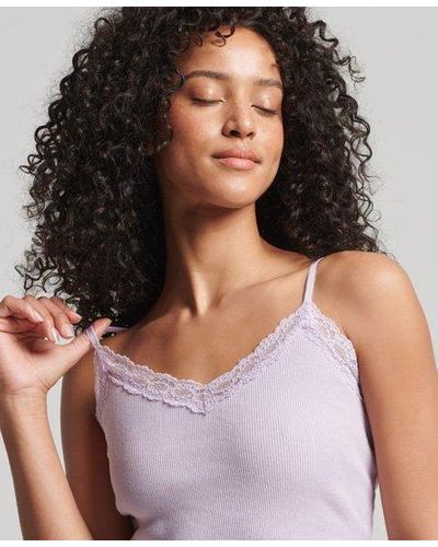 Superdry Vintage Mini Rib Lace Cami Top Purple