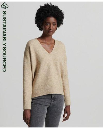 Superdry Studios Slouch V-neck Knitted Sweater - Natural