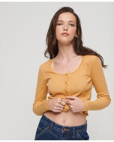 Superdry Ribbed Long Sleeve Henley Top - Yellow