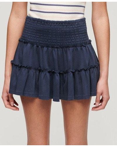 Superdry Tiered Jersey Mini Skirt - Blue