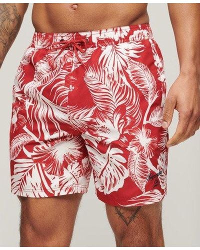 Superdry Recycled Hawaiian Print 17-inch Swim Shorts - Red
