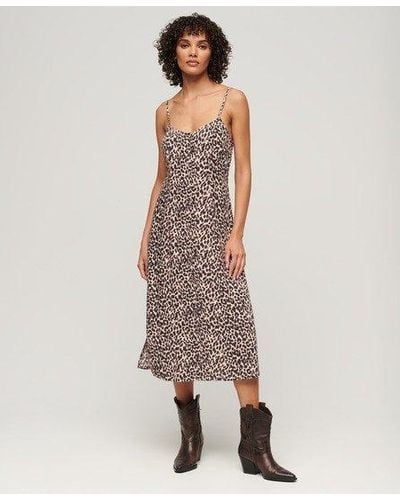 Superdry Printed Button-up Cami Midi Dress - Natural