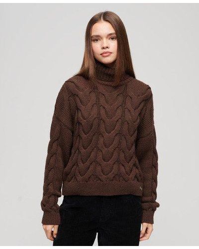 Superdry Uperdry Chain Cabe Knit Poo Weater - Brown