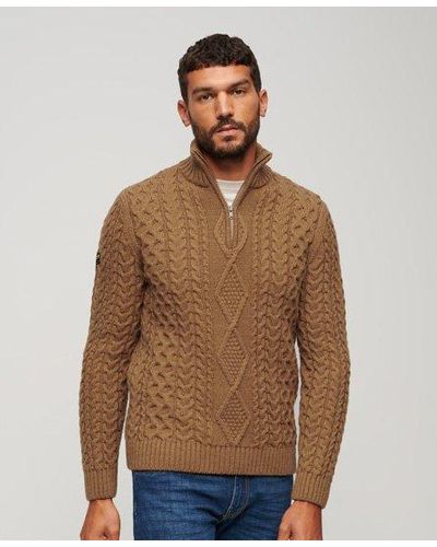 Superdry Vintage Jacob Cable Knit Half Zip Sweater - Brown