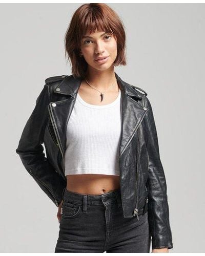 Superdry Rylee Leather Biker Jacket - Black