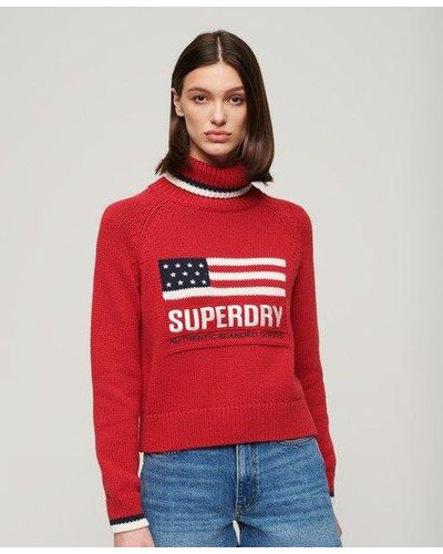 Superdry Americana Roll Neck Knit Jumper - Red