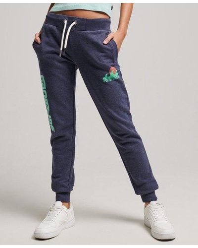 Superdry Pantalon de survêtement non brossé ajouré cali - Bleu