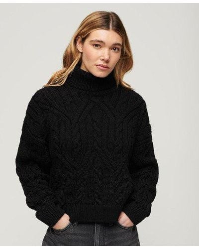 Superdry Twist Cable Knit Polo Neck Sweater - Black