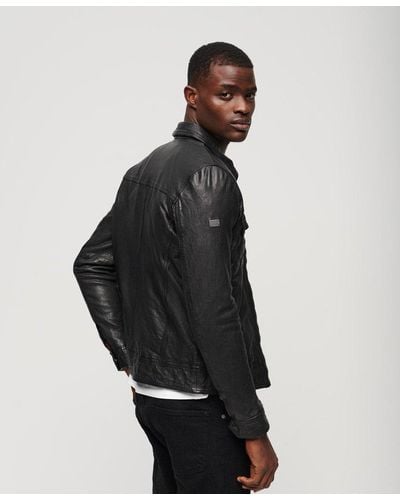 Superdry Classic Seventies Leather Jacket - Black