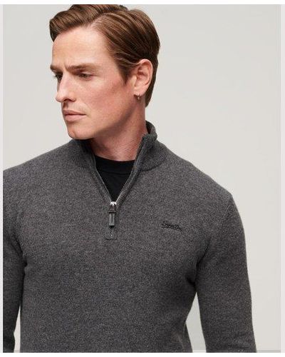Superdry Essential Embroidered Knit Henley Jumper - Grey