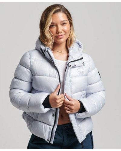 Superdry Hooded Shine Sports Puffer Jacket - Gray