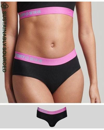 Superdry Bas de bikini taille basse en coton bio offset logo - Noir