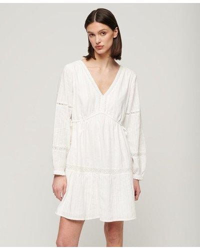 Superdry Ibiza Long Sleeve Tiered Mini Dress - White