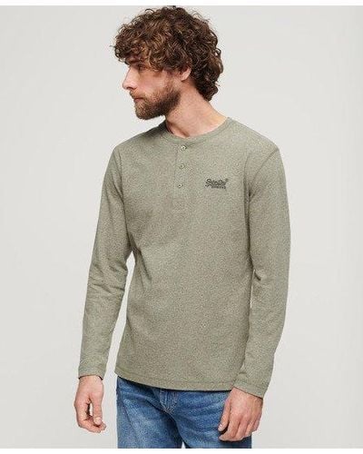 Superdry Organic Cotton Vintage Logo Embroidered Henley Top - Grey