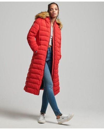 Superdry Arctic Longline Puffer Coat - Red