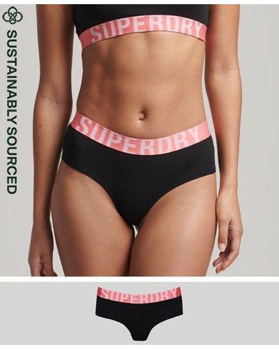 Superdry Bas de bikini taille basse en coton bio large logo - Noir