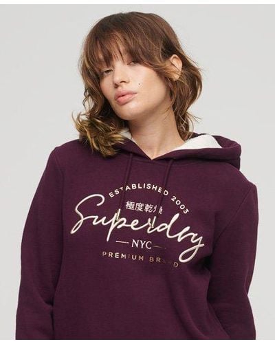 Superdry Dames sweat à capuche et logo métallisé luxe - Violet