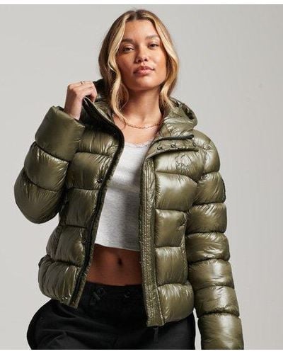 Superdry Hooded Shine Sports Puffer Jacket - Green